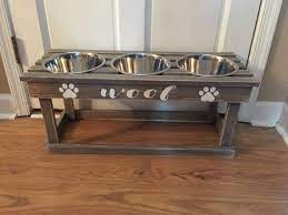 Suitable for dogs with arthritis Stained Custom Triple Bowl Elevated Feeder Bowl Stand Raised Dog Dish Elevated Dog Bowl Stained With Free Personalization Dog Bowl Stand Dog Bowls Elevated Dog Bowl