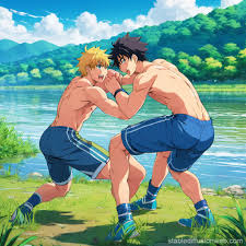 River Bank Wrestling Scene | Stable Diffusion Online