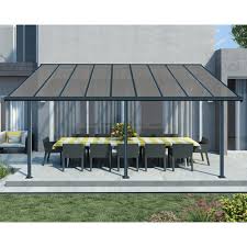 Palram Sierra 10 Ft X 18 Ft Gray Bronze Patio Cover Awning 705331 The Home Depot Aluminum Patio Covers Gray Patio Furniture Pergola With Roof