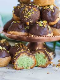 Chocolate Pistachio Profiteroles Video Tatyanas Everyday Food Recipe Eclair Recipe Profiteroles Food