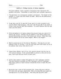 Writing Systems Of Linear Equations Word Problems Writing Systems Linear Equations Word Problems