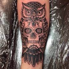 The all seeing eye makes another apperance. Owl Over Sugar Skull Tattoos Owl Tattoo Owl Tattoo Meaning