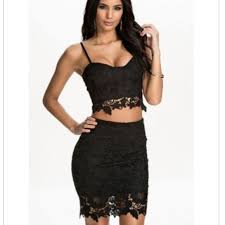 Black And White Crop Top And Skirt Set Black Lace Crop Top Skirt Set Medium Nwot Lace Crop Top Skirt Lace Bustier Top Cocktail Dress Lace