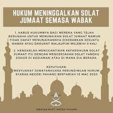 Juga dikatakan kerana berhimpun kebaikan padanya dan juga dikatakan kerana disempurnakan kejadian nabi adam. Pahangmedia On Twitter Hukum Meninggalkan Solat Jumaat Semasa Wabak 1 Harus Hukumnya Bagi Mereka Yang Telah Berusaha Untuk Menunaikan Solat Jumaat Namun Tidak Dapat Menunaikannya Disebabkan Sesuatu Wabak Atau Darurat Walaupun Melebihi