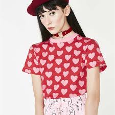 Lazy Oaf Vogue New Arrival Streetwear Harajuku Summer Women Crop Top Pink Loving Heart Short Tshirt Bodycon Casual Sexy Tops