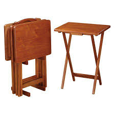 Set Of 4 Oak Finish Solid Wood Tv Dinner Tray Tables Walmart Com Coaster Furniture Furniture Painted Furniture