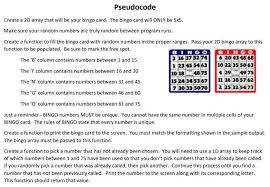 Go to the excel sample files page on my website. Pseudocode Create A 2d Array That Will Be Your Bingo Chegg Com