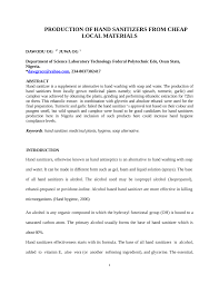 As a prevention measure, hand sanitizers (disinfection gels) in sachets or small bottles will be sold at a low price to prevent diseases caused by oral infection. Pdf Production Of Hand Sanitizers From Cheap Local Materials