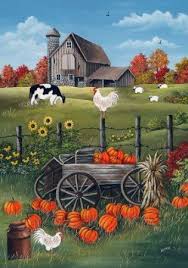 Amazon Com Autumn Barn Large Flag Outdoor Decorative Flags Garden Outdoor Autumnscenes Pastill In 2020 Farm Art Farm Paintings Barn Painting