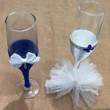 Como decorar unas copas de boda: 2 Unids Lote De Copas De Champan Para Boda Color Azul Y Blanco Regalo Para Decoracion Para Fiesta De Boda Obsequios Para Fiestas Aliexpress