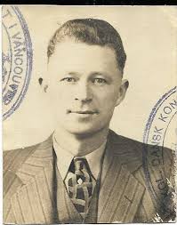 The Canadian Koustrup Sauer-family: The three standing by the car are Aage,  Hilma and Soren, the lady with the horse is Shirley, Pete Sauer's daughter,  and the passport photo is of Soren
