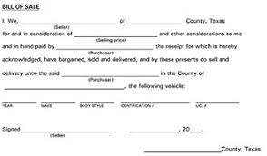 Name of both buyer and seller address of both buyer and seller whole information of car which is being sold like model, size, colour, design etc. Texas Bill Of Sale Form