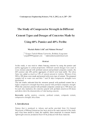 The Study of Compressive Strength in Different Cement Types and Dosages of  Concretes Made by Using 60% Pumice and 40% Perlite