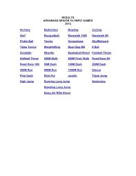 Jul 27, 2012 · 28th olympic games. Results Arkansas Senior Olympic Games By Ed Merck