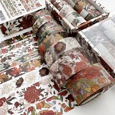 8rolls /Box Ancient Style Transparent PET Tape Set for Journaling 3cm x 2+2cm  x 2+1.5cm x 4(Flourishing Blossoms)