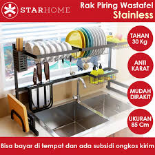 Jua beli rak piring harga murah, tersedia rak piring gantung, minimalis, aluminium, stainless lengkap dengan payment system aman di bukalapak. Jual Starhome Rak Piring Stainless Steel Rak Wastafel 2 Susun Minimalis Rak Mangkok Sabun Serbaguna Hitam 65 Cm Rpr 65 Hitam 85 Cm Starhome