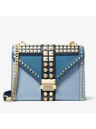 Free uk mainland delivery when you spend £50 and over. Michael Michael Kors Whitney Large Studded Saffiano Leather Convertible Shoulder Bag Blue Outlet Michael Kors Handbags Discount