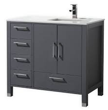 36 Inch Matt Grey Contemporary Bathroom Vanity Left Side Drawers Contemporary Bathroom Vanity Contemporary Bathroom Bathroom Vanity