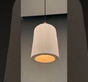 Senna Organic Ceramic Cylinder Bathroom Pendant Light 4.75", Matte White  Striped IP44