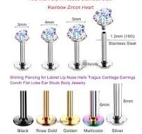 2-Pack 16G Labret Studs (5/16" 8mm) - Surgical Steel With 3mm Crystal Balls