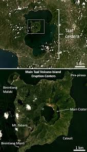 Annotated satellite images showing the taal caldera, volcano island in the caldera lake. Global Volcanism Program Taal