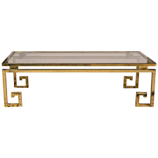 1970 S French Brass Coffee Table With Stylized Greek Key Motif Legs Brass Coffee Table Coffee Table Art Deco Coffee Table