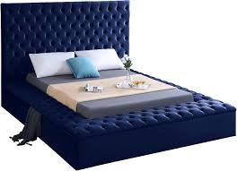Charlotte king platform bed by aspenhome at belfort furniture. Meridian Furniture Bliss Collection Modern Contemporary Velvet Upholstered Bed With Deep Button Tufting And Storage Compartments In Rails And Footboard Navy King Buy Online In Bahamas At Bahamas Desertcart Com Productid 77633876