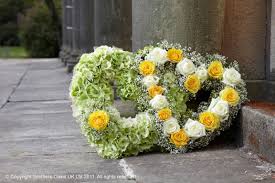 Baby funeral flower tribute package artificial silk wreath gates of heaven cross. Yellow Double Heart Precious Thymes Florist Tadley Hants
