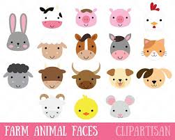 Farm Animal Faces Clipart Farmyard Animals Pig Cow Etsy Animal Faces Farmyard Animal Farm Animals