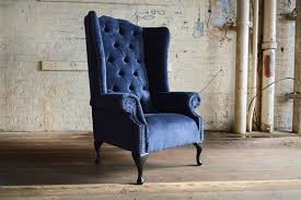 British Handmade Vintage Navy Textured Velvet Chesterfield Etsy In 2020 Wing Chair Blue Velvet Chairs Accent Chairs For Sale
