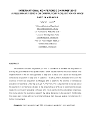 The land acquisition act 1960/ land acquisition ordinance (sabah cap. Doc A Preliminary Study On Compulsory Acquisition Of Waqf Land In Malaysia 2015 Rusnadewi Abdul Rashid And Rohayati Hussin Academia Edu