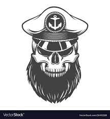 Skull With Beard In Captain Hat Vector Image On Vectorstock In 2020 Hat Vector Skull Beard Vector