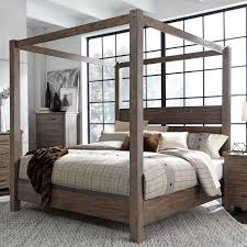 Cases feature faux linen finished drawer interiors. Liberty Furniture Sonoma Road Contemporary King Canopy Bed With Metal Strip Accents Royal Furniture Canopy Beds