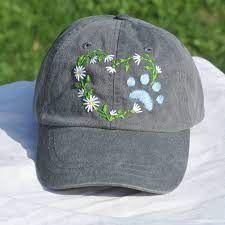 Stitched Hat With Dog Paw Print Unique Embroidery Custom Etsy In 2021 Hat Embroidery Hand Embroidered Pendant Embroidery Hats Baseball Caps