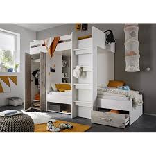 Apertura con anta a ribalta senza l'ingombro fastidioso di dover dormire con un anta laterale che non esiste basi letto completamente in legno molto resistenti e comode protezioni e scaletta. Avanti Trendstore Moritz Letto A Castello In Laminato Di Quercia Sabbia Bianco Con Armadio Integrato Dimensioni Lap 270x180x117 Cm Arredamento E Casa