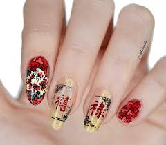 Sweetfactionails Showing Off Her Reverse Stamping Skills With Her Prosperity M043 Stamping Plate New Years Nail Art New Years Nail Designs Dragon Nails