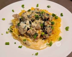 Get the recipe at tasting table. Gouda Sausage Spinach Dinner Recipe Over Spaghetti Squash Noodles