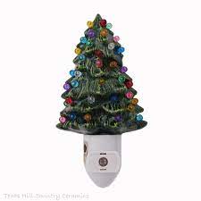 Ceramic Christmas Tree Night Light With Automatic Sensor Switch Fully Decorated Miniature Christmas Tree With Color Lights Great For Gifting Or Stocking Stuffer Christmas Tree Night Light Ceramic Christmas Trees Green