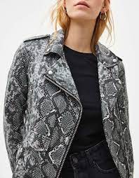 Snakeskin Print Faux Leather Biker Jacket Jackets Leather Jackets Women Faux Leather Biker Jacket