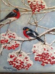 Acrylic Bird Paintings On Canvas Winter Acrylic Painting Winter Day Textured Painting Red Etsy Bird Art Birds Painting Texture Painting