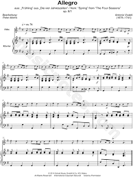Antonio Vivaldi Spring From The Four Seasons Allegro Flute Piano Sheet Music In G Major Download Print Sheet Music Vivaldi Spring Piano Sheet Music