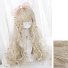 65 Cm Women Lolita Harajuku Light Blonde Synthetic Curly Wig Thin Bang Cosplay Synthetic None Lace Wigs Aliexpress