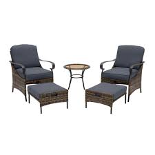 Hampton Bay Layton Pointe 5 Piece Brown Wicker Outdoor Patio Conversation Seating Set With Standard Sky Blue Cushions L19006b 2 The Home Depot In 2020 Patio Lounge Furniture Small Patio Furniture Blue Cushions