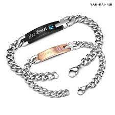 Titanium Aco Rose Gold Coracao Casal Pulseira His Beauty Her Beast Carta Pulseira Homens E Mulheres De Presente Da Joia Da Forma Heart Bracelet Bracelet Fashionfashion Bracelet Aliexpress