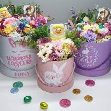 Happy Easter Easter Bouquet Hat Box Easter Gift Easter Bouquet Personalized Mother S Day Gifts Easter Chocolate