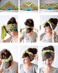So bindet man ein kopftuch. Bandana Haar Styling Selbstgemachte Frisuren Haar Schals