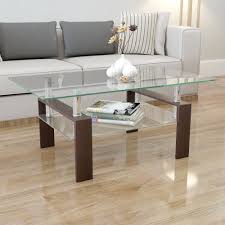 Websites such as www.mom4life.com sell padded covers for coffee tables of all materials. Ivy Bronx Rectangle Black Walnut Glass Coffee Table Clear Coffee Table Modern Side Center Tables For Living Room Wayfair