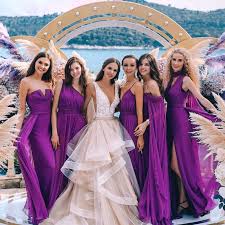Gorgeous These Bridesmaids Dresses Totally Made Our Day And Look At The Incr Purple Bridesmaid Dresses Bridesmaid Dresses Long Chiffon Wedding Dresses Lace