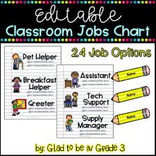 Editable Classroom Jobs Chart School Themed