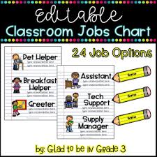 Editable Classroom Jobs Chart School Themed